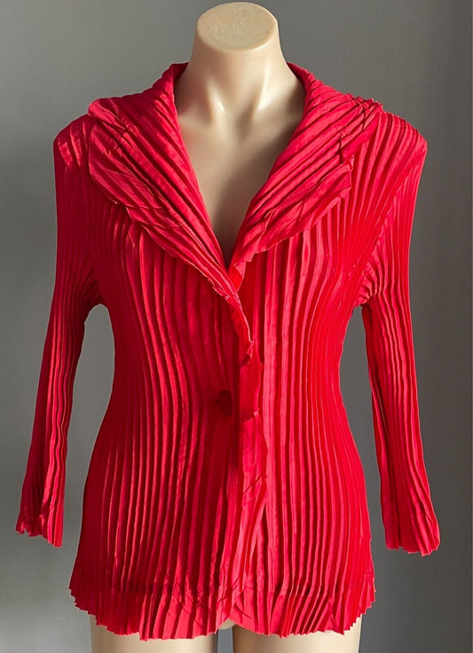 OPM Red "Essence" Pleated Blouse Size 14 Stretch 3/4 Sleeves NWT!