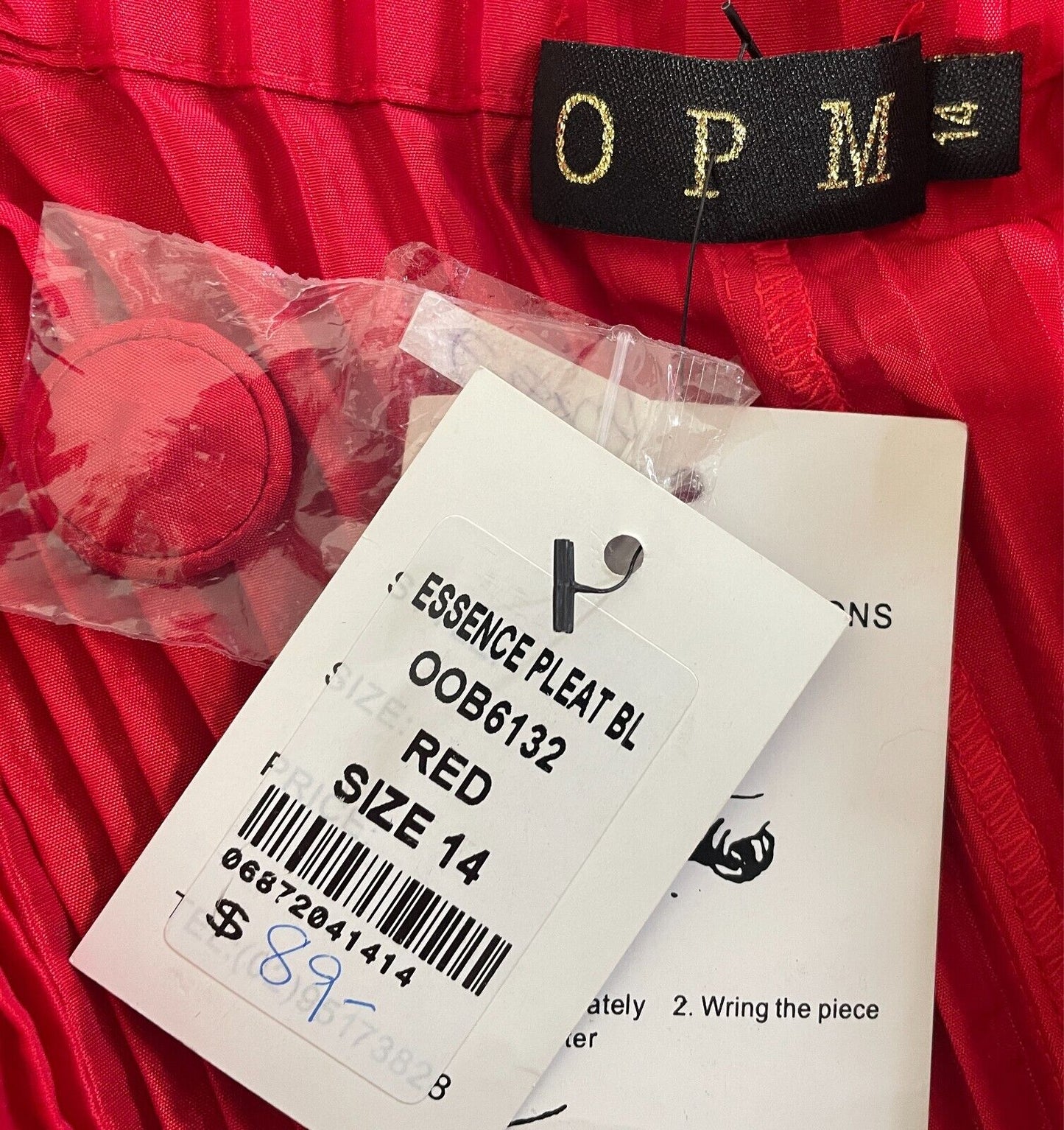 OPM Red "Essence" Pleated Blouse Size 14 Stretch 3/4 Sleeves NWT!