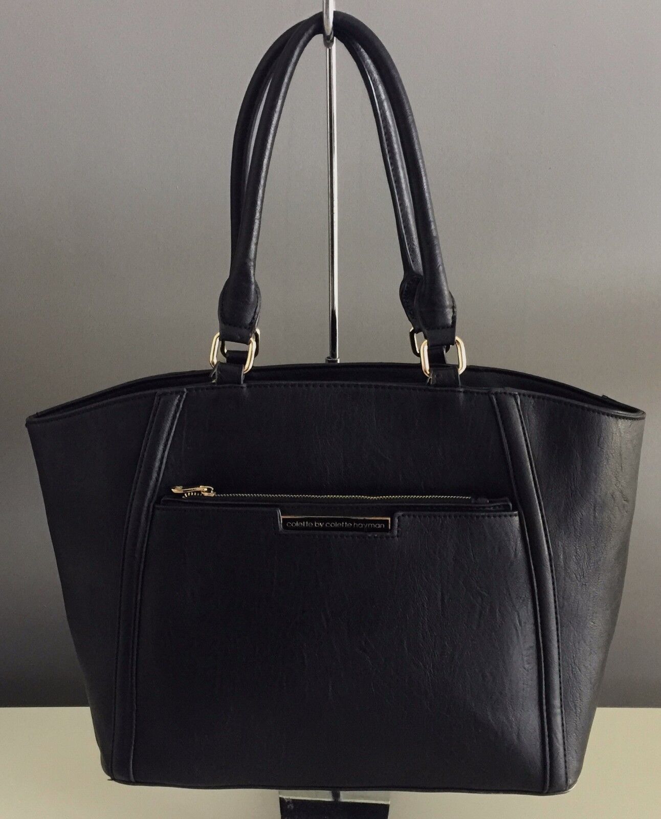 COLETTE Shoulder Bag Black Pleather Tote Large Handbag Straps