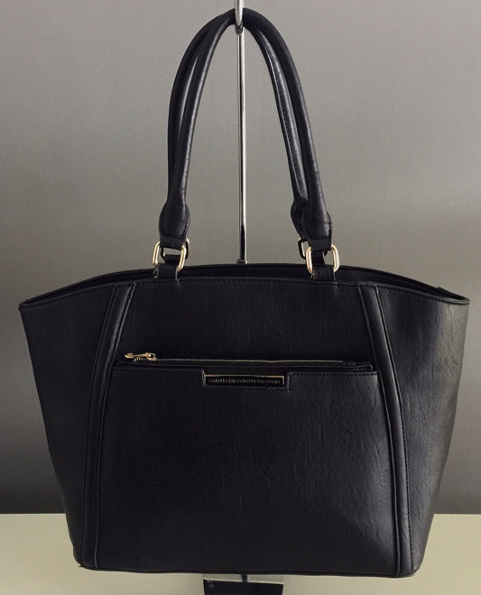 COLETTE Shoulder Bag Black Pleather Tote Large Handbag Straps