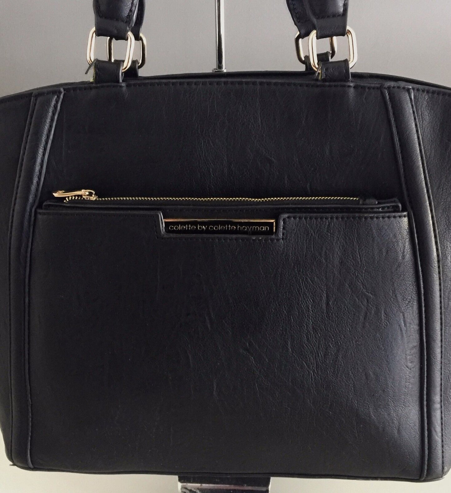 COLETTE Shoulder Bag Black Pleather Tote Large Handbag Straps