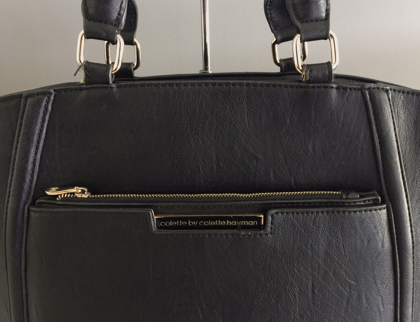 COLETTE Shoulder Bag Black Pleather Tote Large Handbag Straps
