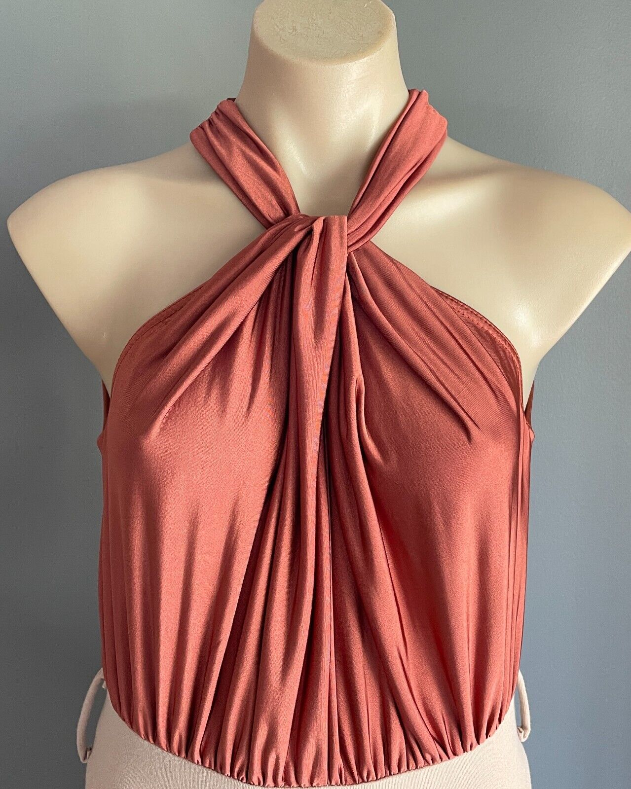GOSSIP Russet & Beige Dress Size 10 Twist Halter Neck Sleeveless Stretch
