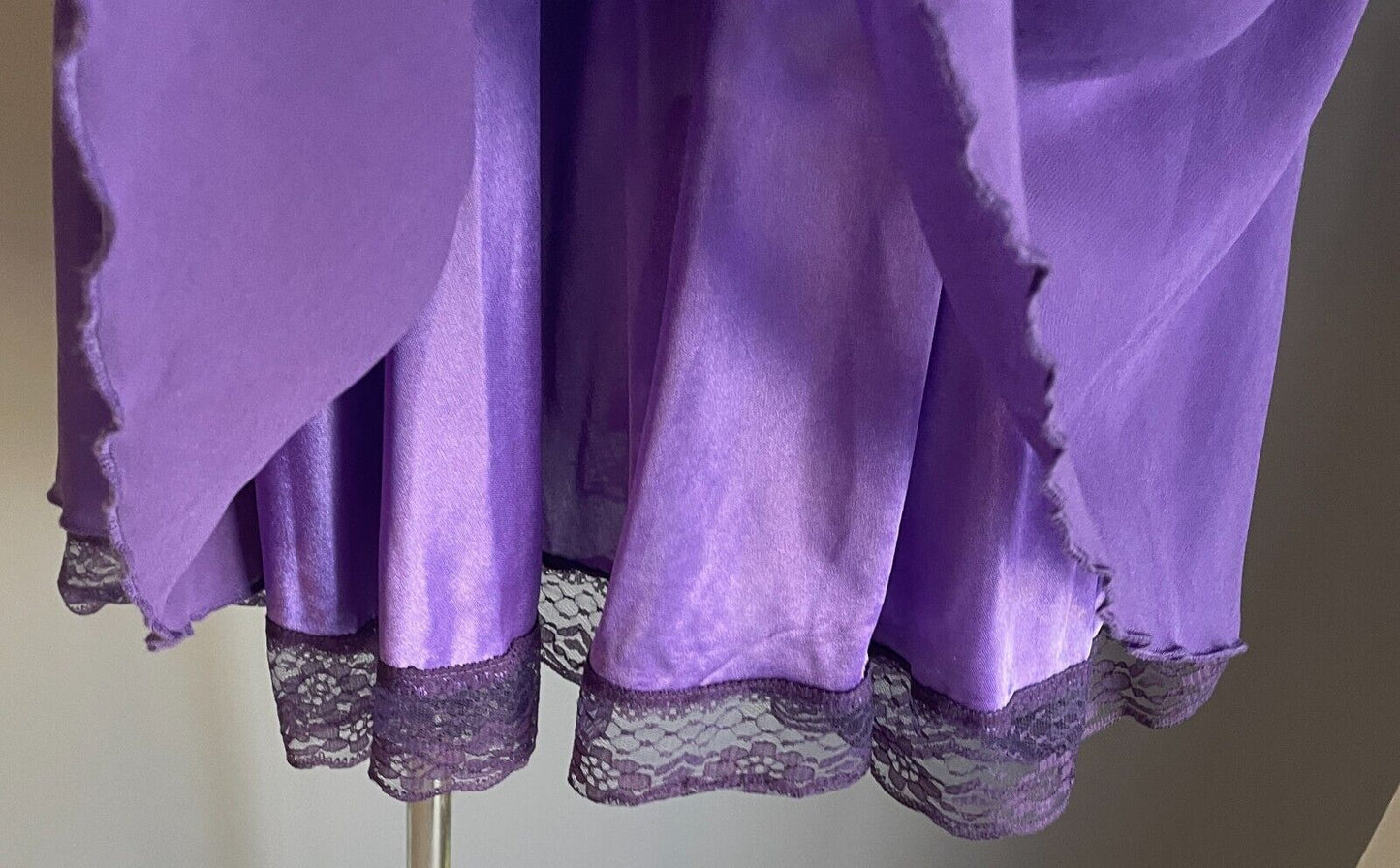 MEMORYME Purple Sheath Dress Cap Sleeves Short Length Lace Trim Hem Size S 8 NEW