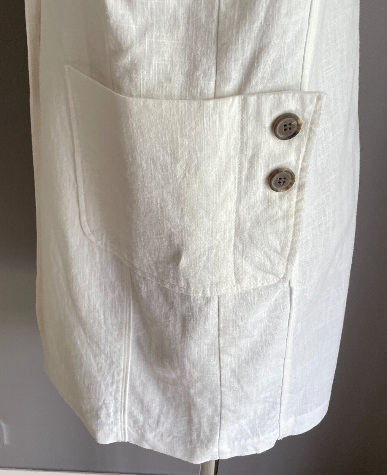 BENNY BLUE  White 3/4 Sleeve Long Coat Jacket Unlined Size 14 Pockets 1 Button