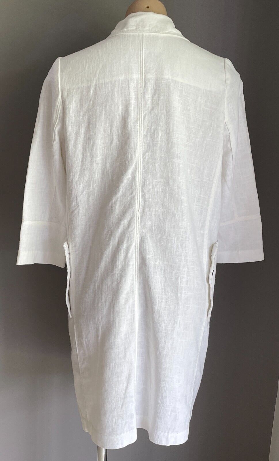BENNY BLUE  White 3/4 Sleeve Long Coat Jacket Unlined Size 14 Pockets 1 Button