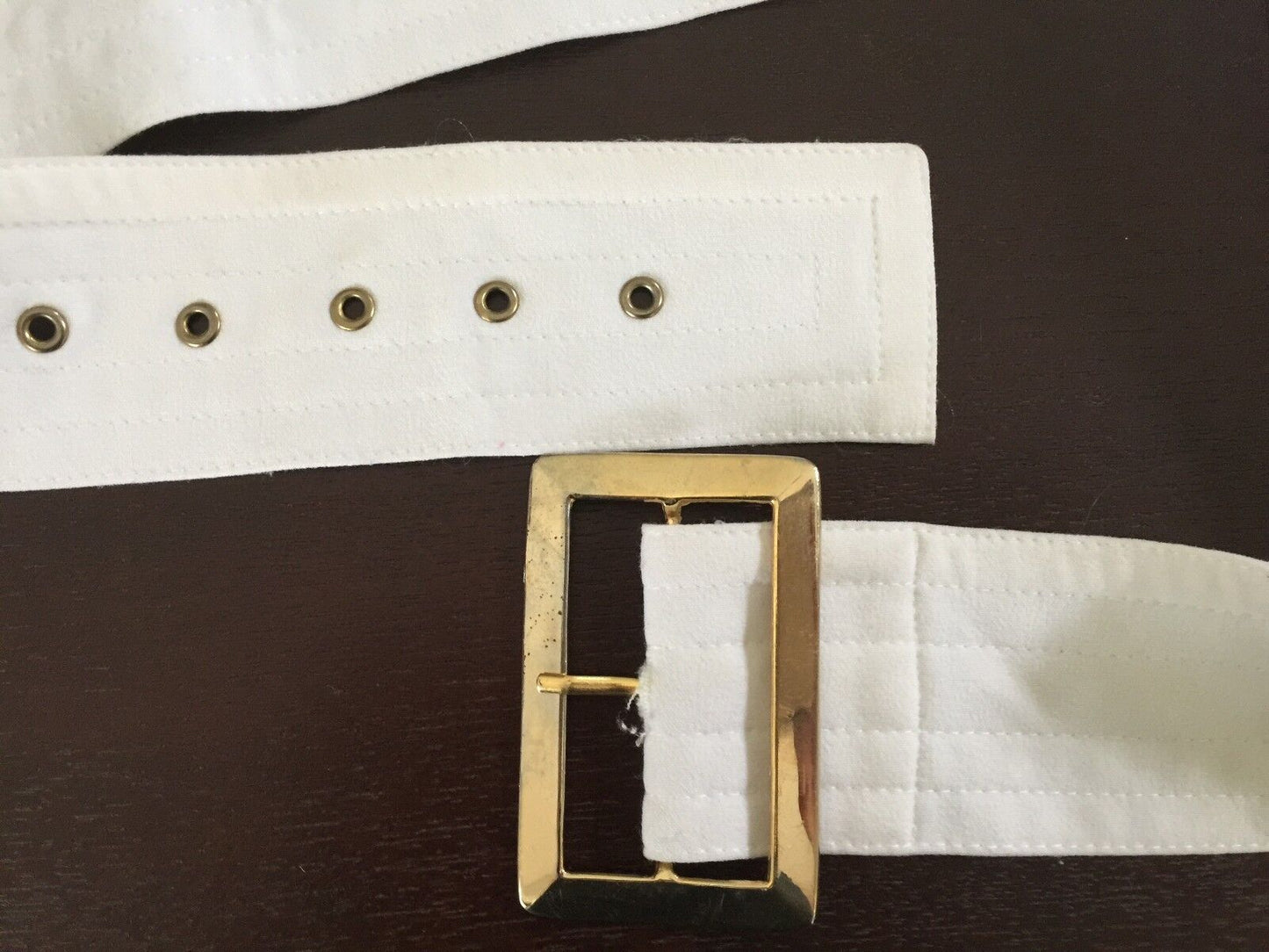 Vintage White Fabric Gold Buckle Belt Size 14 To fit Waist 79 - 92cm 5.5cm wide