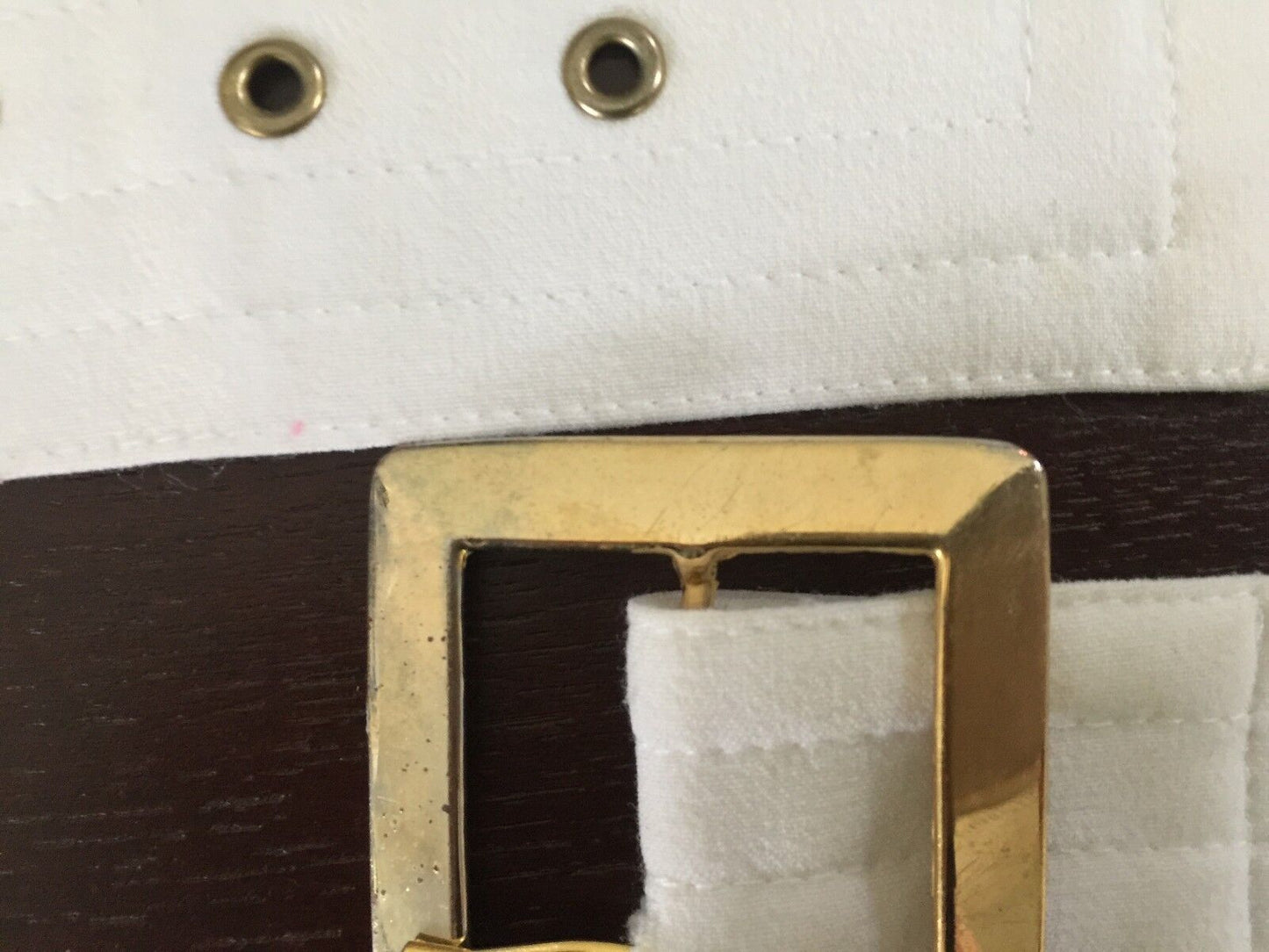 Vintage White Fabric Gold Buckle Belt Size 14 To fit Waist 79 - 92cm 5.5cm wide