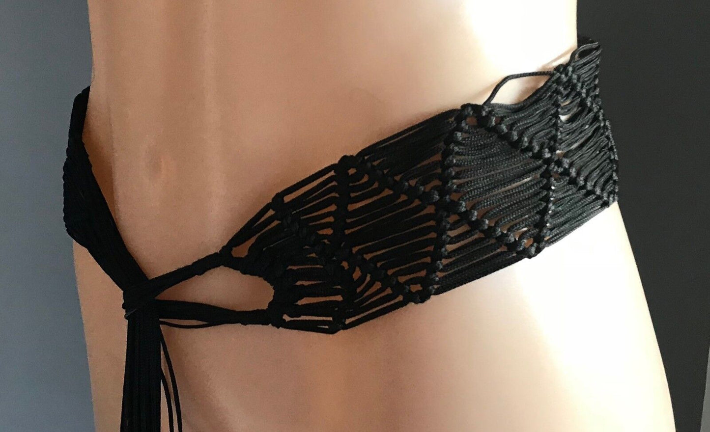 6.5cm Boho Belt Black Woven Rope Wide Knot Tie Ladies Sizes 8 10 Open