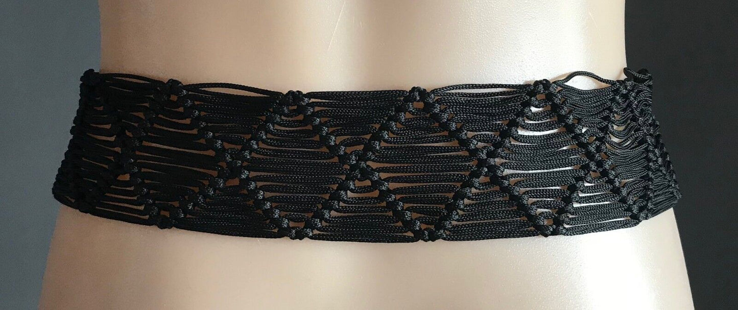 6.5cm Boho Belt Black Woven Rope Wide Knot Tie Ladies Sizes 8 10 Open