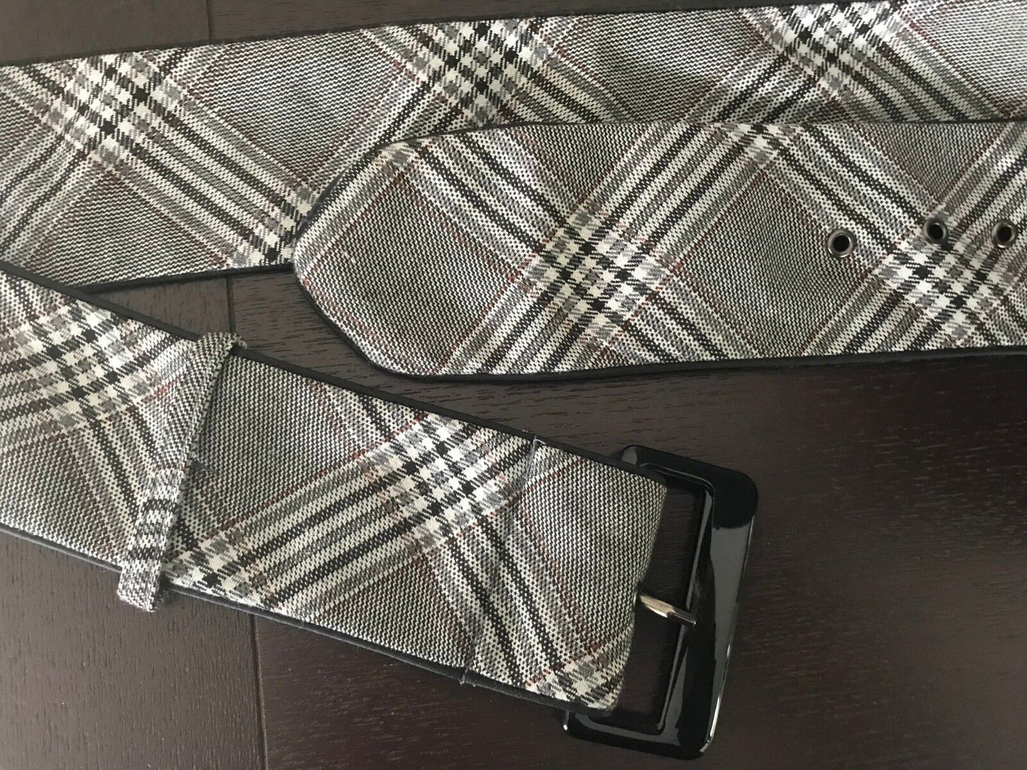 Vtg New 6cm Belt Grey Black Brown Thick Tweed Fabric Lined Black Buckle Sz 10 12
