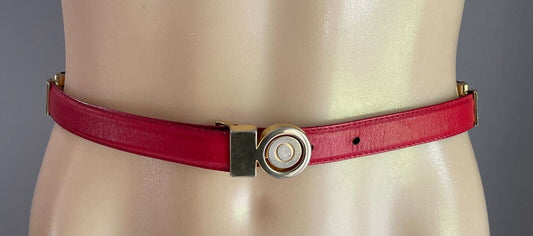 OROTON Belt Red Leather & Gold Chain 1.5cm Wide Size 28 70 To Fit Waist 67 77cm