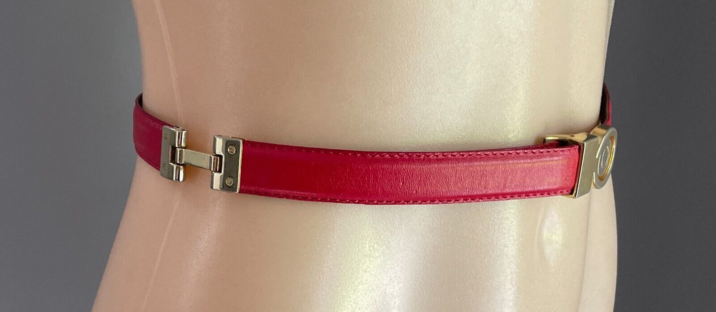 OROTON Belt Red Leather & Gold Chain 1.5cm Wide Size 28 70 To Fit Waist 67 77cm
