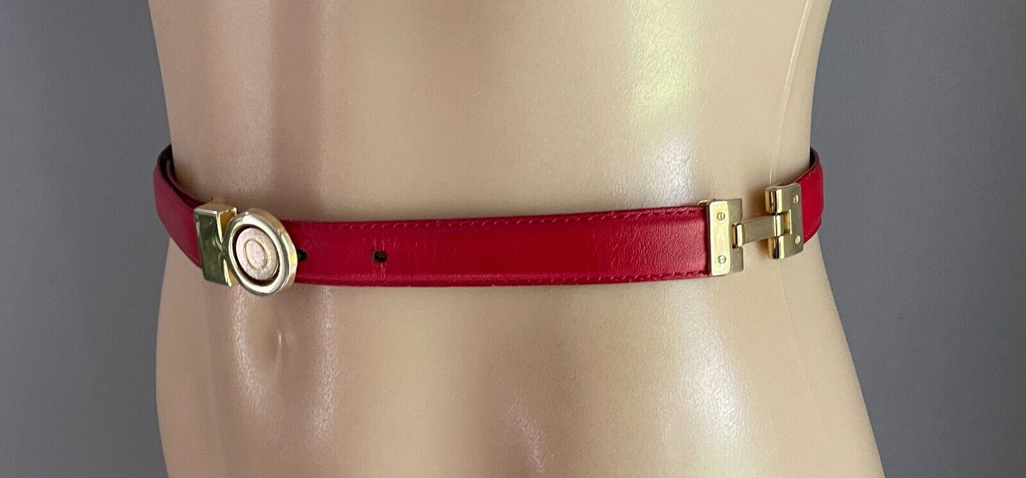 OROTON Belt Red Leather & Gold Chain 1.5cm Wide Size 28 70 To Fit Waist 67 77cm