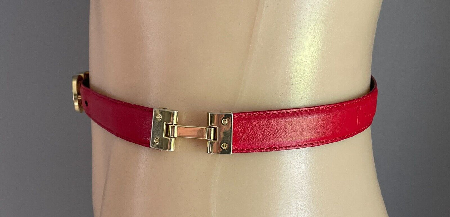 OROTON Belt Red Leather & Gold Chain 1.5cm Wide Size 28 70 To Fit Waist 67 77cm
