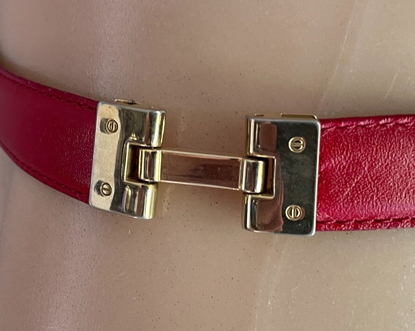 OROTON Belt Red Leather & Gold Chain 1.5cm Wide Size 28 70 To Fit Waist 67 77cm