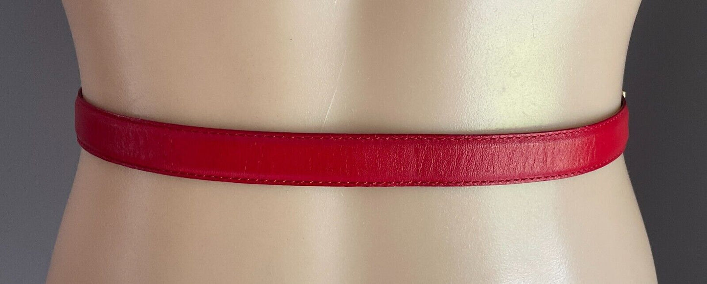 OROTON Belt Red Leather & Gold Chain 1.5cm Wide Size 28 70 To Fit Waist 67 77cm