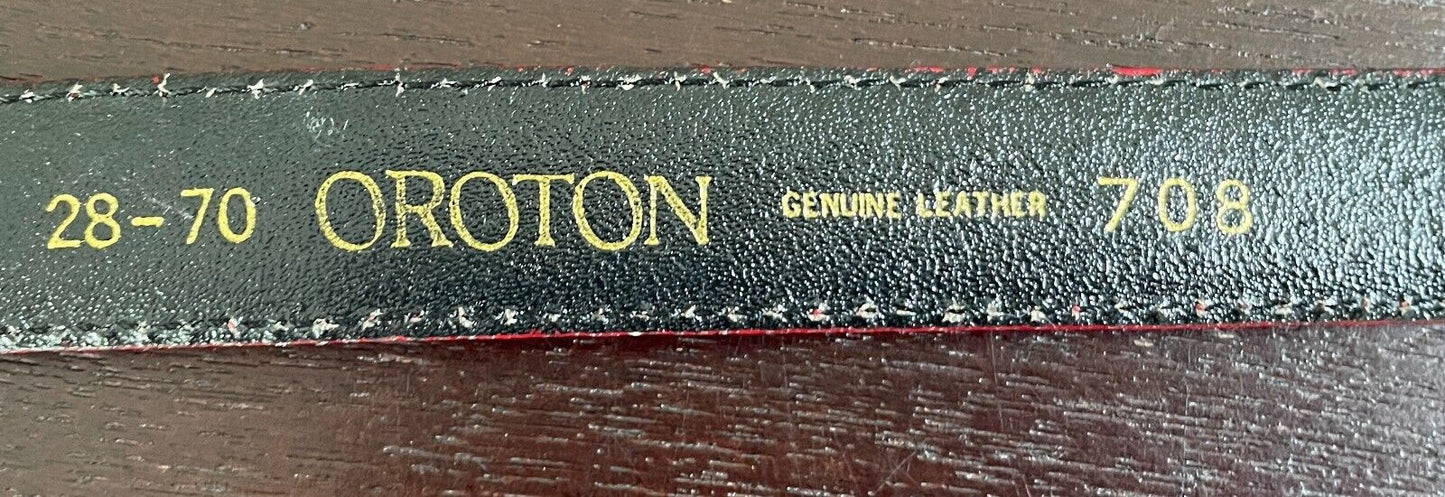 OROTON Belt Red Leather & Gold Chain 1.5cm Wide Size 28 70 To Fit Waist 67 77cm