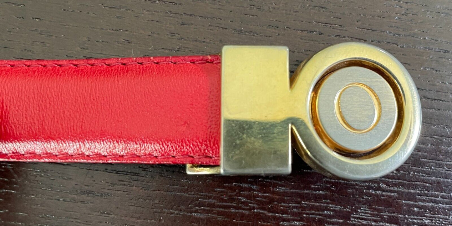 OROTON Belt Red Leather & Gold Chain 1.5cm Wide Size 28 70 To Fit Waist 67 77cm