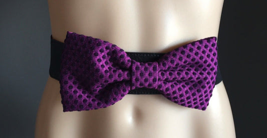 Retro 5.5cm BELT Purple Polka Dot Bow Black ElasticThick Ladies Size 10 16