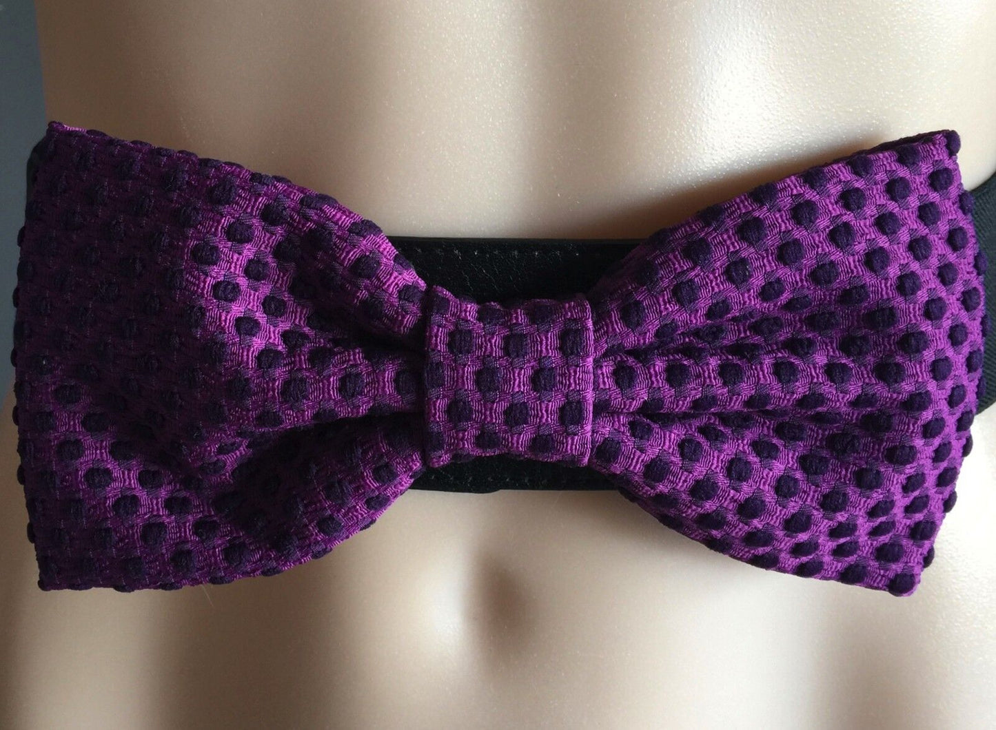 Retro 5.5cm BELT Purple Polka Dot Bow Black ElasticThick Ladies Size 10 16