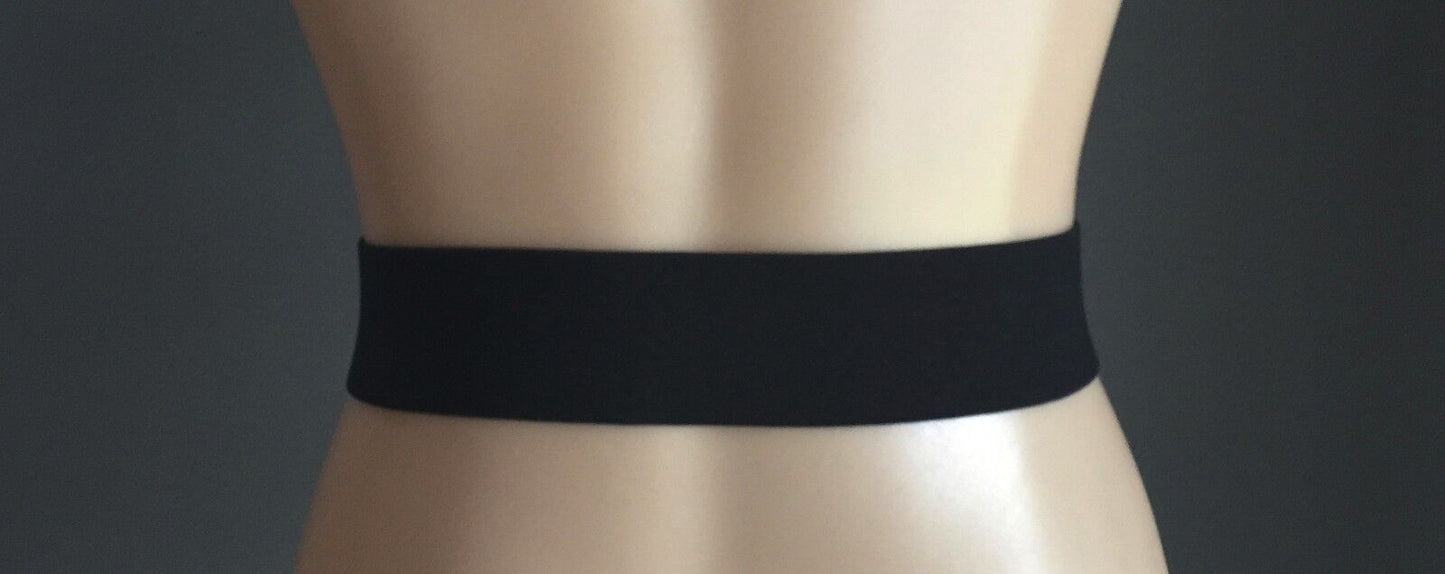 Retro 5.5cm BELT Purple Polka Dot Bow Black ElasticThick Ladies Size 10 16
