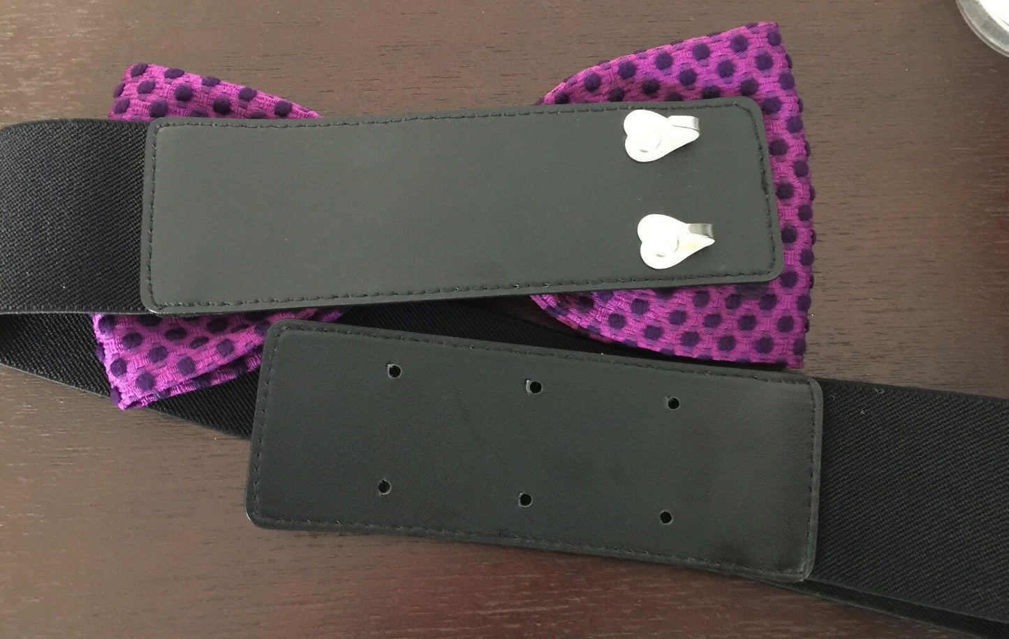 Retro 5.5cm BELT Purple Polka Dot Bow Black ElasticThick Ladies Size 10 16