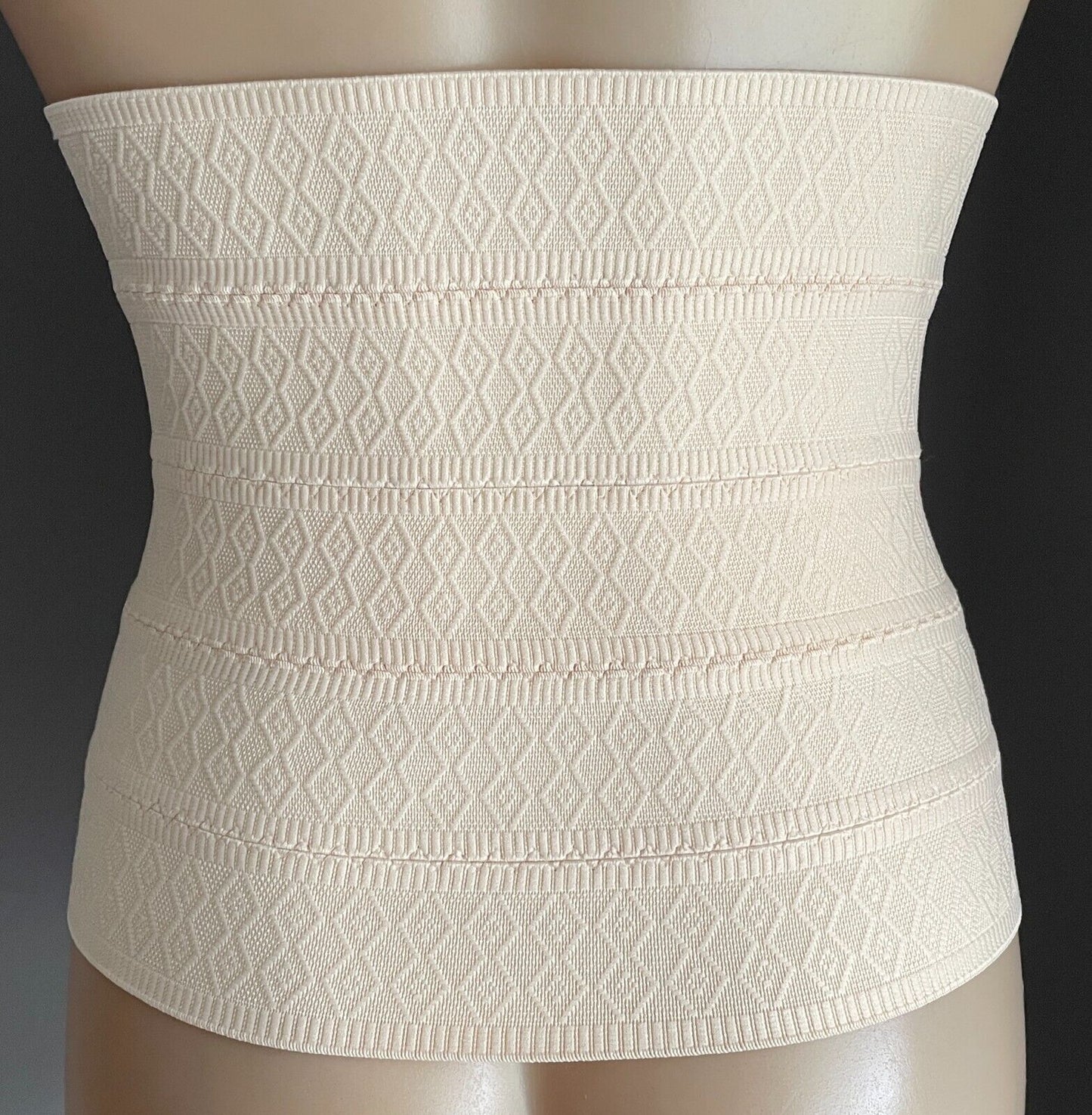 WAIST TRAINER Beige Elastic Hook & Eye Closure Cincher Sz M Textured Fabric Belt