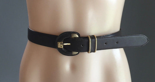Vintage Brown CARLO Leather Belt w Gold Trim Ladies Size M 12 90.5 cm - 3cm Wide