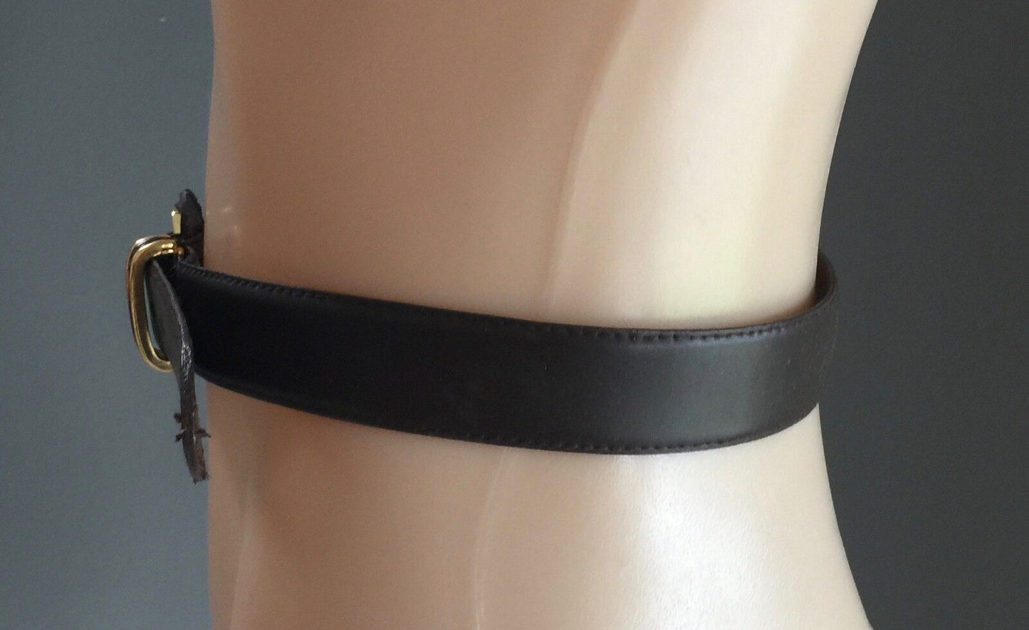 Vintage Brown CARLO Leather Belt w Gold Trim Ladies Size M 12 90.5 cm - 3cm Wide