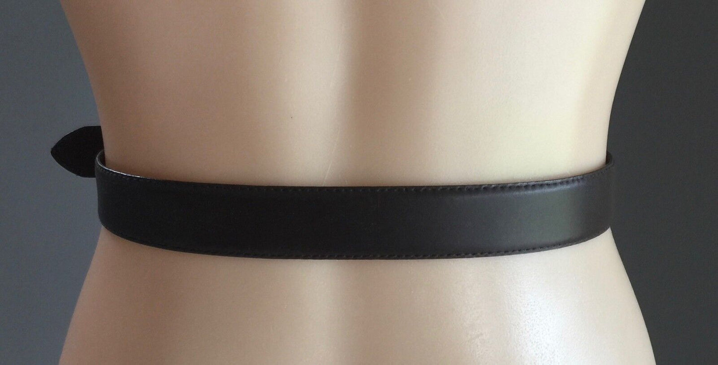 Vintage Brown CARLO Leather Belt w Gold Trim Ladies Size M 12 90.5 cm - 3cm Wide