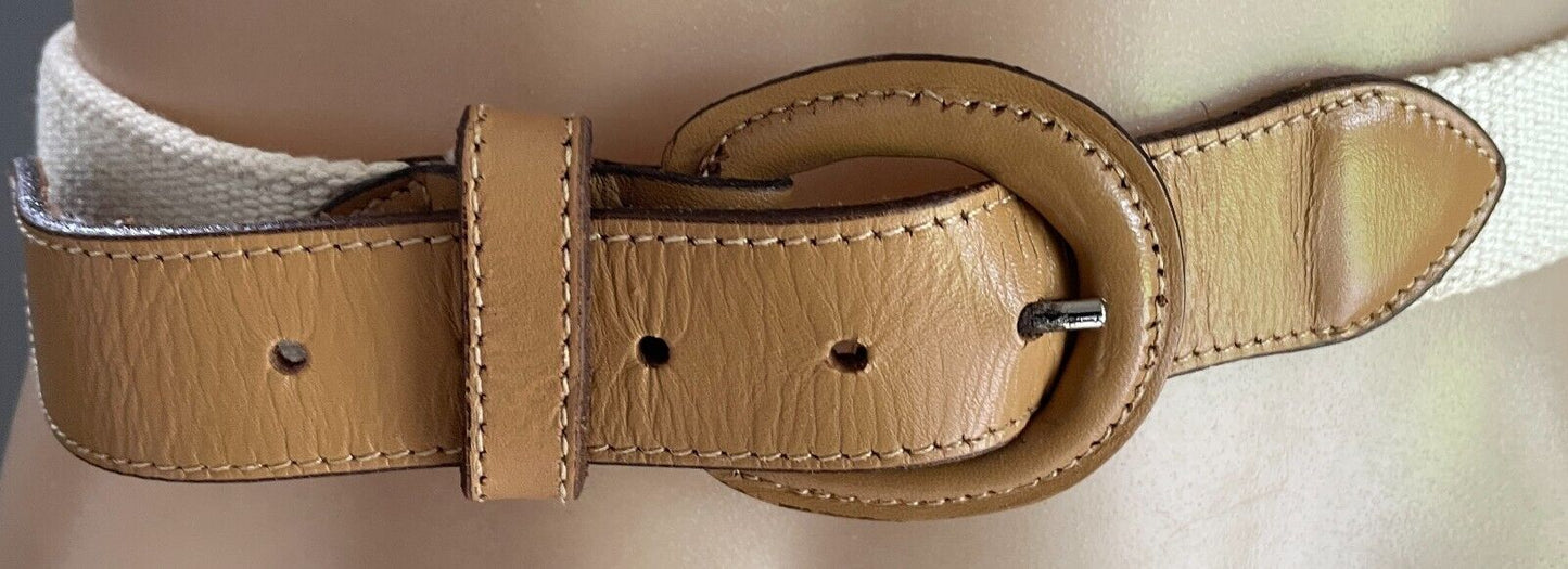 Tan Pleather Off White Canvas Belt  Fit Waist 70 - 78cm 3cm Wide