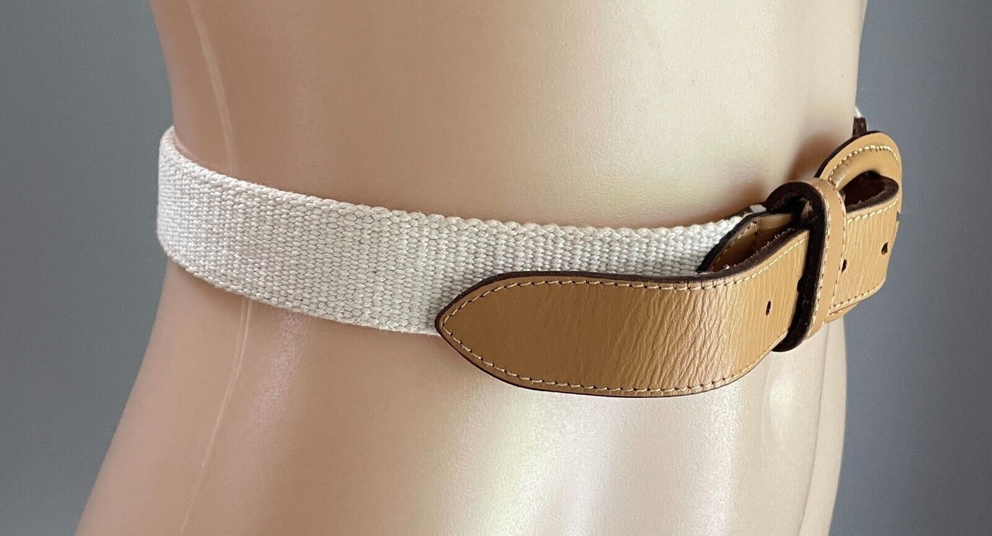 Tan Pleather Off White Canvas Belt  Fit Waist 70 - 78cm 3cm Wide