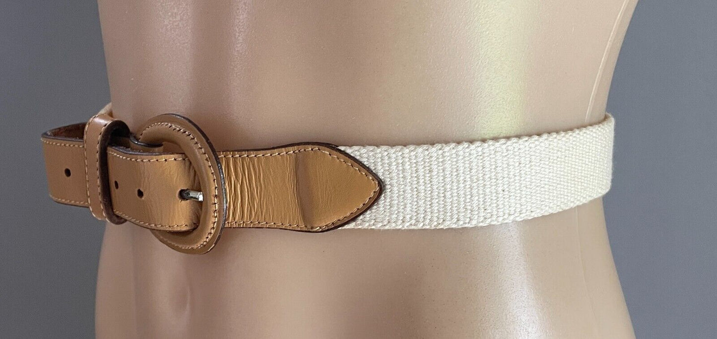 Tan Pleather Off White Canvas Belt  Fit Waist 70 - 78cm 3cm Wide