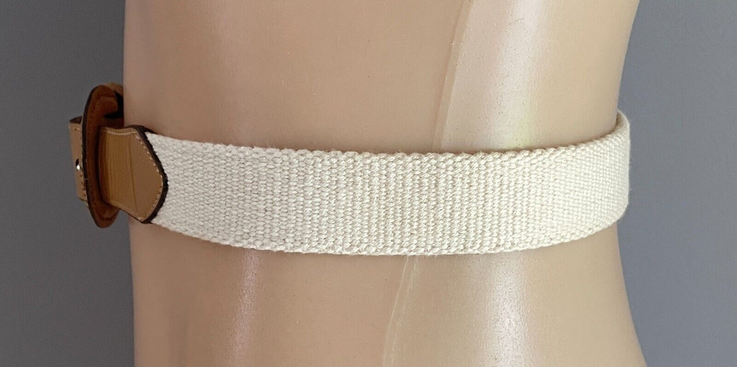 Tan Pleather Off White Canvas Belt  Fit Waist 70 - 78cm 3cm Wide