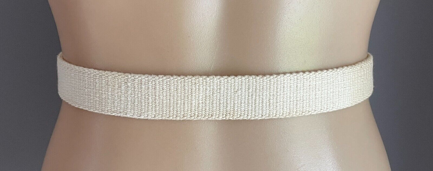 Tan Pleather Off White Canvas Belt  Fit Waist 70 - 78cm 3cm Wide