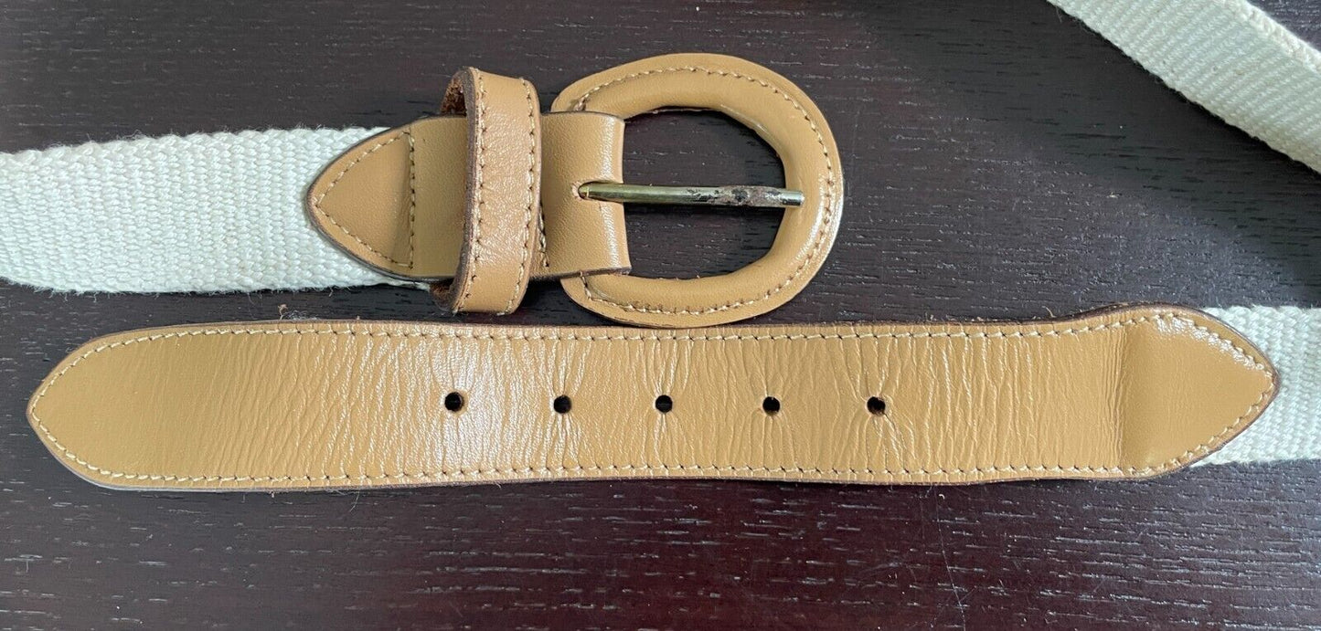 Tan Pleather Off White Canvas Belt  Fit Waist 70 - 78cm 3cm Wide