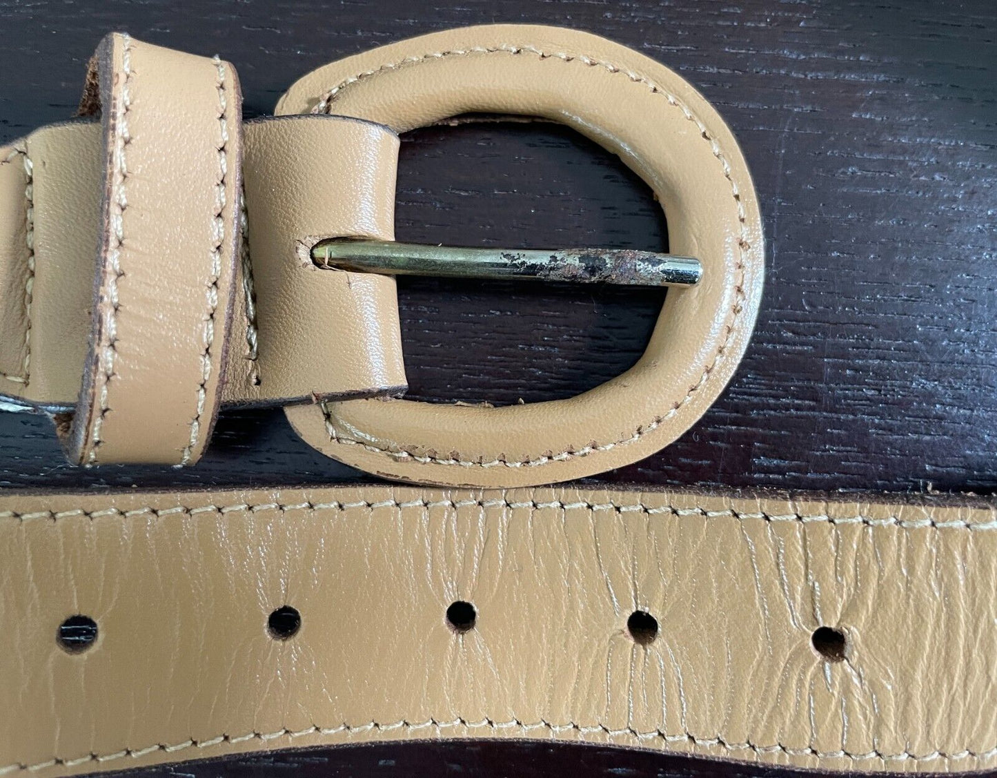 Tan Pleather Off White Canvas Belt  Fit Waist 70 - 78cm 3cm Wide