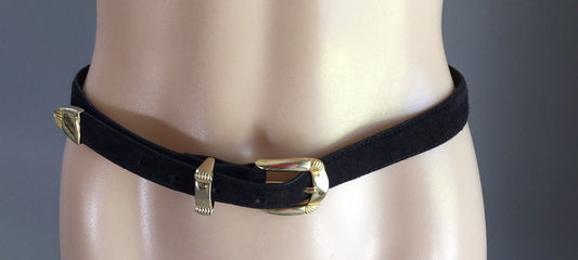 Vintage Ladies Belt TRENT NATHAN 2.8cm Black Suede Leather Size 14