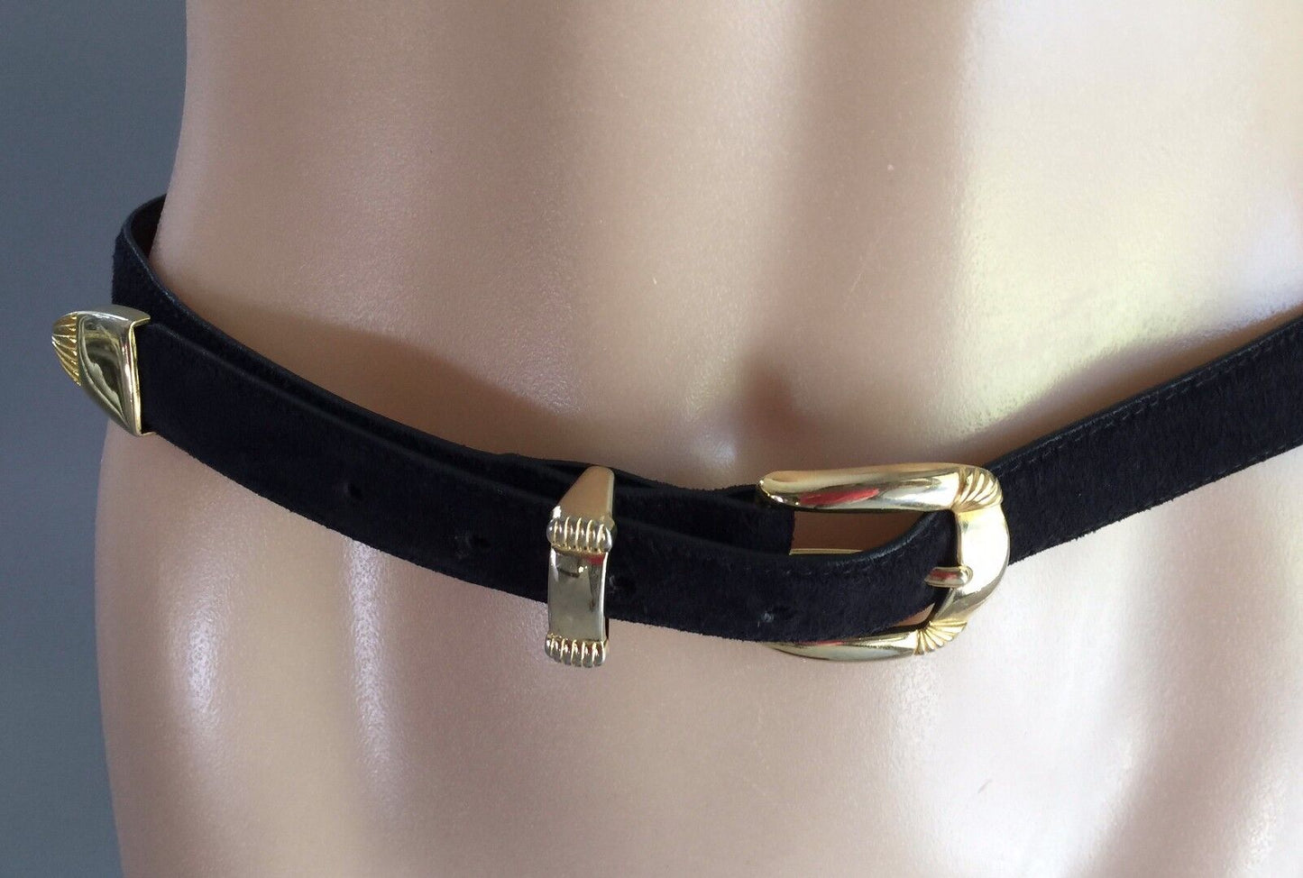 Vintage Ladies Belt TRENT NATHAN 2.8cm Black Suede Leather Size 14