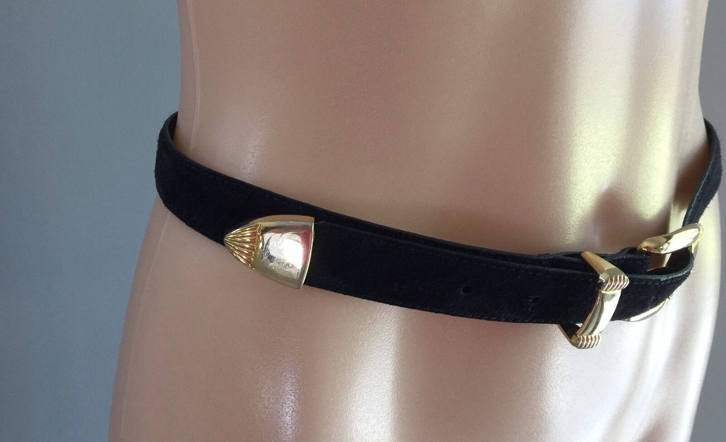 Vintage Ladies Belt TRENT NATHAN 2.8cm Black Suede Leather Size 14