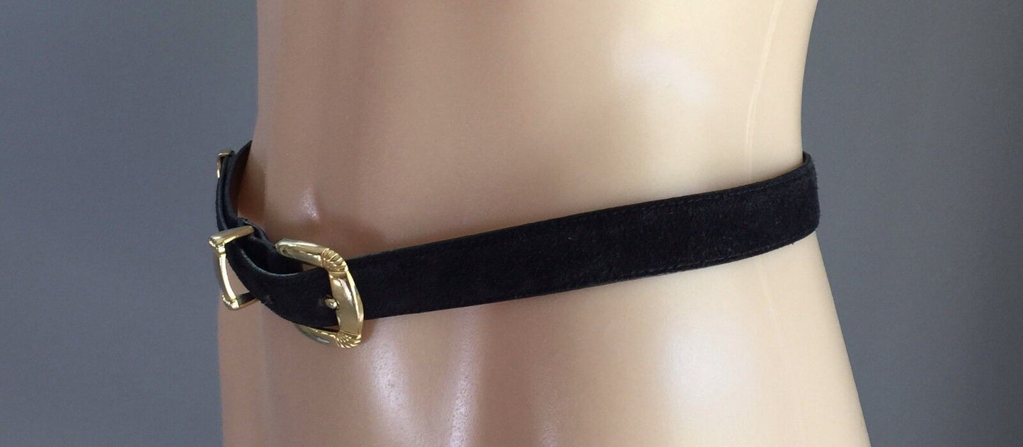 Vintage Ladies Belt TRENT NATHAN 2.8cm Black Suede Leather Size 14