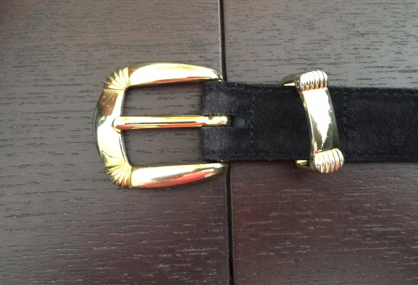 Vintage Ladies Belt TRENT NATHAN 2.8cm Black Suede Leather Size 14