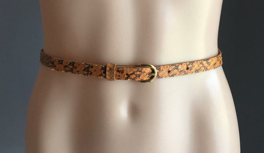 SNAKESKIN LEATHER BELT  1.5cm Orange & Black Ladies One Size 8 10