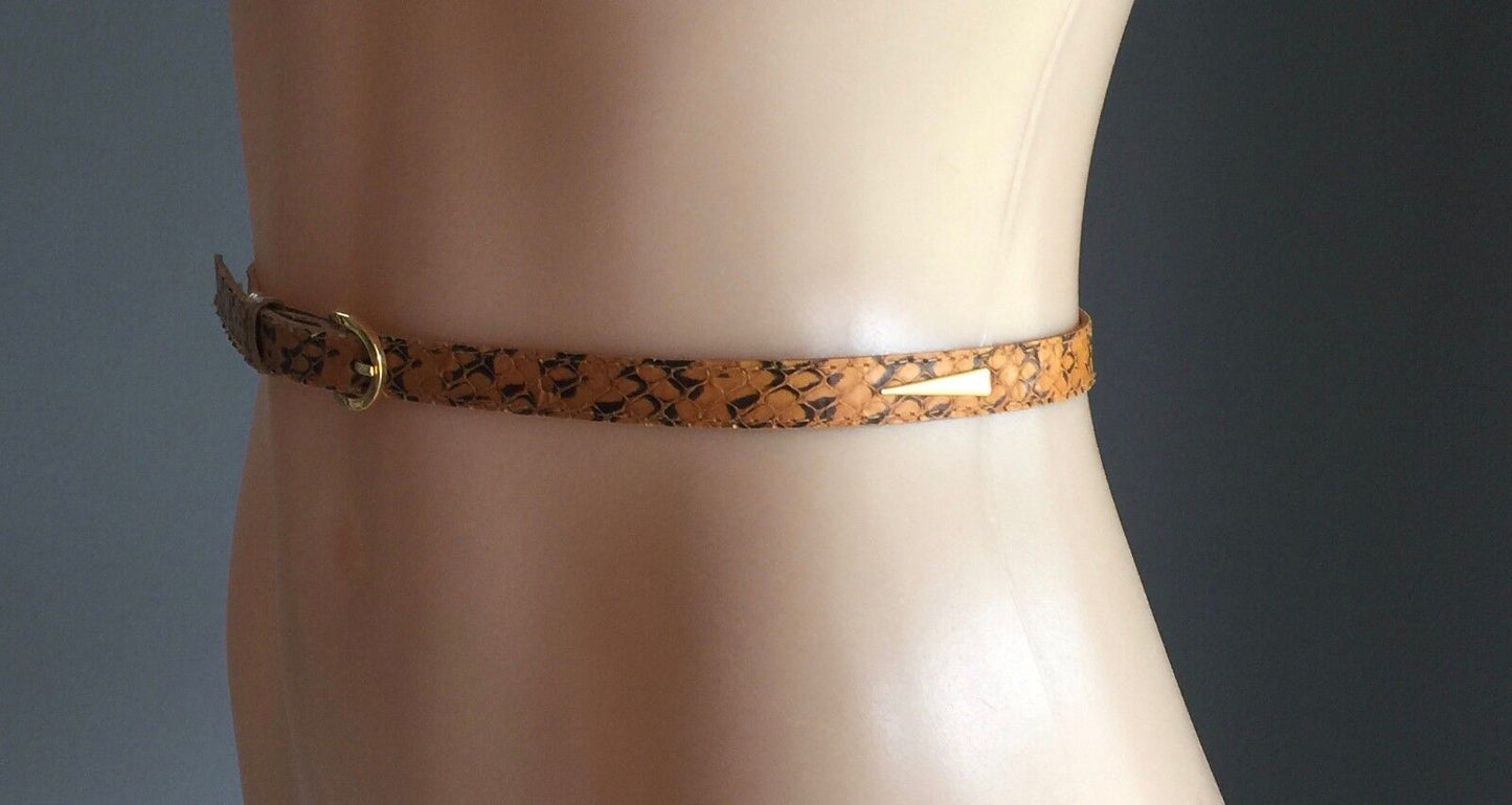 SNAKESKIN LEATHER BELT  1.5cm Orange & Black Ladies One Size 8 10