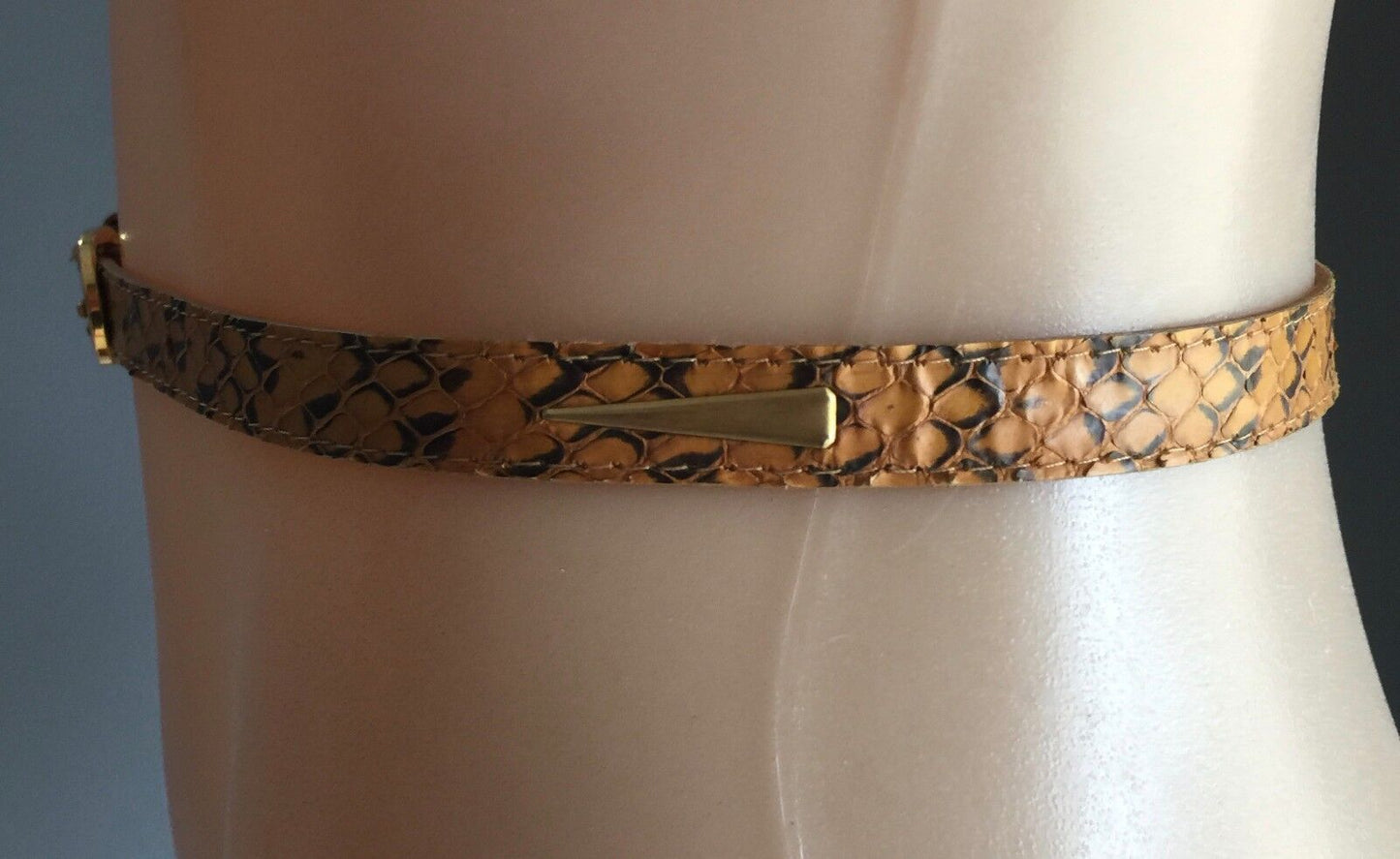 SNAKESKIN LEATHER BELT  1.5cm Orange & Black Ladies One Size 8 10