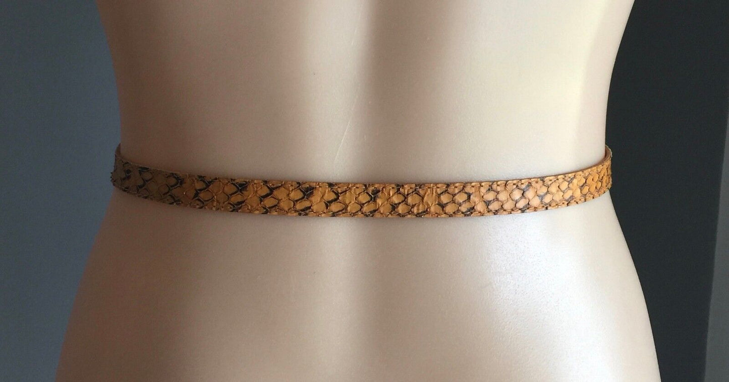 SNAKESKIN LEATHER BELT  1.5cm Orange & Black Ladies One Size 8 10
