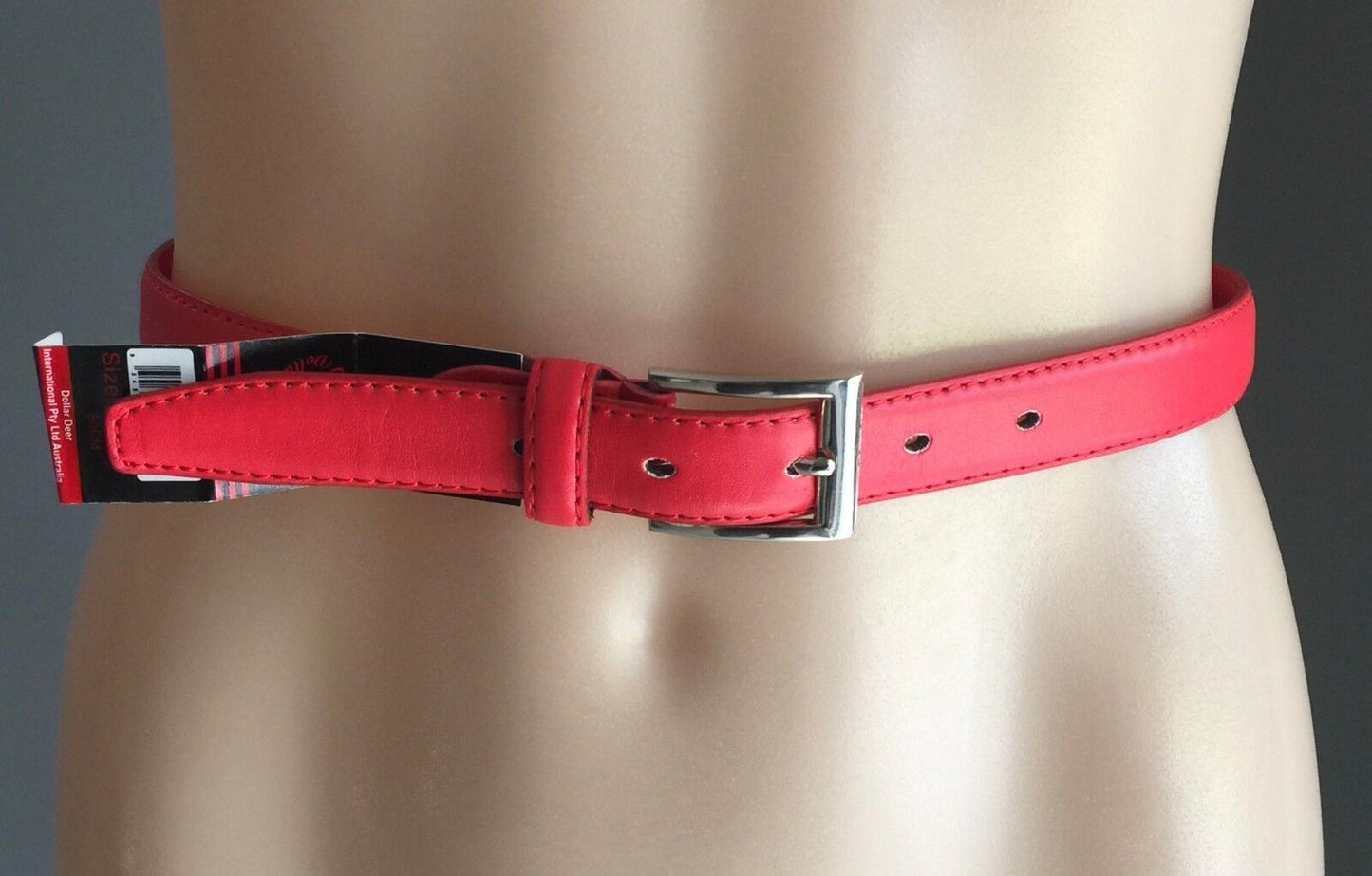 New 80cm DOLLAR DEER Red Leather Thin Belt Ladies Size 8 26" 2.5cm Wide (1)
