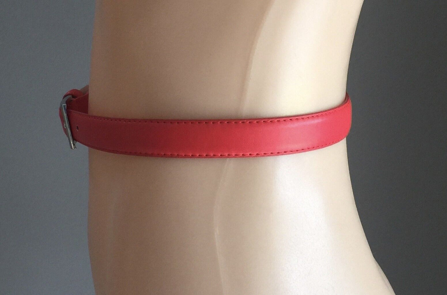 New 80cm DOLLAR DEER Red Leather Thin Belt Ladies Size 8 26" 2.5cm Wide (1)