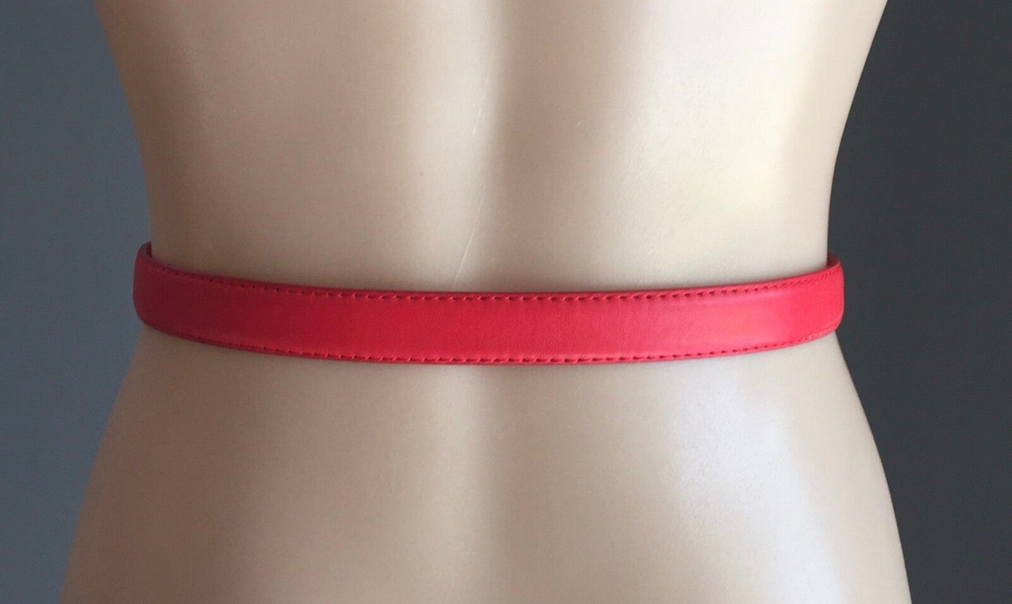 New 80cm DOLLAR DEER Red Leather Thin Belt Ladies Size 8 26" 2.5cm Wide (1)